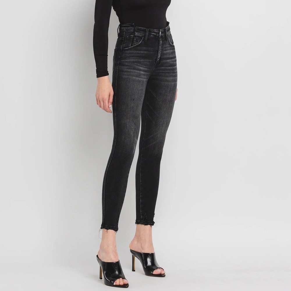 Flying Monkey Black High Rise Skinny Jeans Distressed Raw Hem Size 28